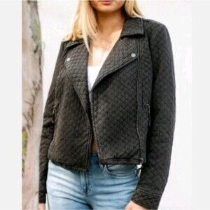 Anthropologie Marrakech Anderson‎ Gray Quilted Moto Jacket Womens XS Full Zip